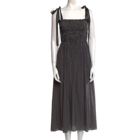 La Ligne Dresses & Skirts - La Ligne Black and White Stripe Smocked Silk Midi Dress Tie Shoulder Size Small